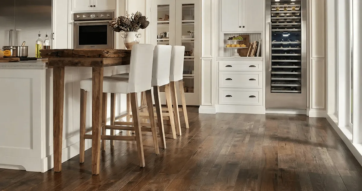 Professionally installed and refinished hardwood flooring in a residential home, showcasing smooth finish and natural wood tones in Chicago, IL
